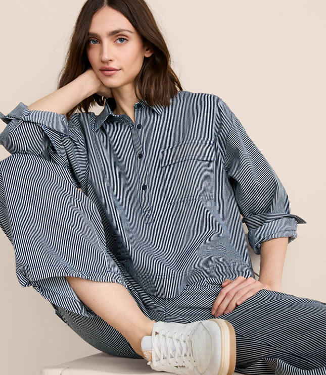 Lou & Grey Striped Pocket Popover Top