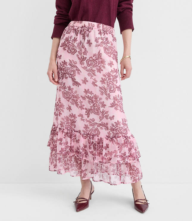 Petite Shimmer Geo Tiered Maxi Skirt