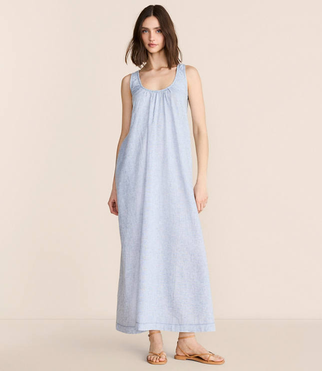 Lou & Grey Crosshatch Linen Cotton Scoop Neck Maxi Pocket Dress