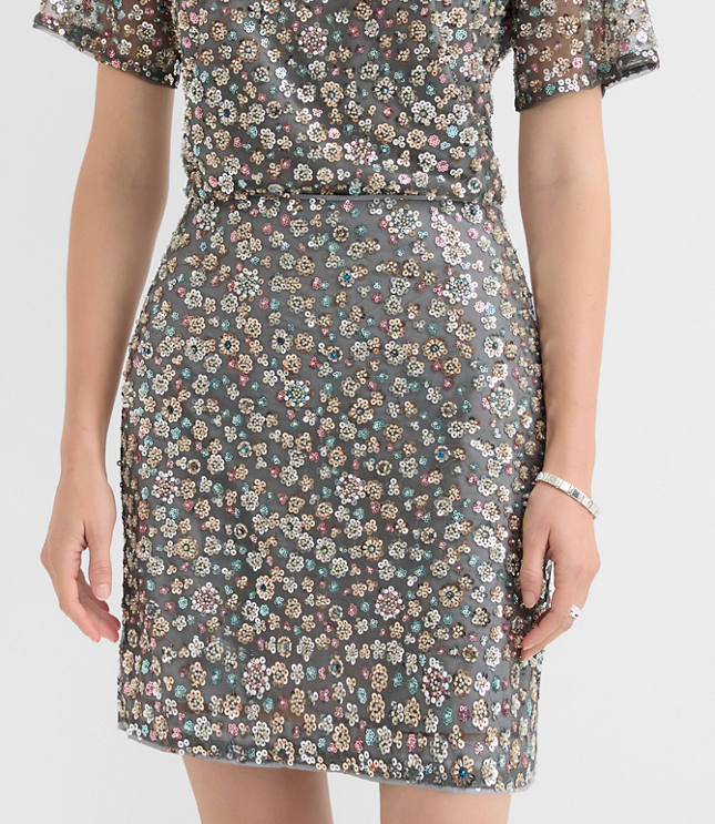 Petite Floral Sequin Mini Skirt