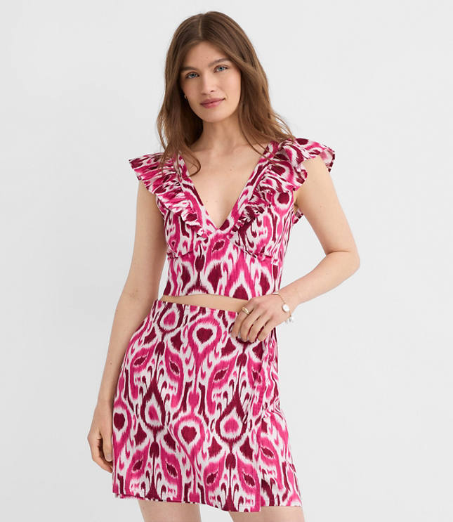 LOFT Beach Ikat Linen Cotton Ruffle Top