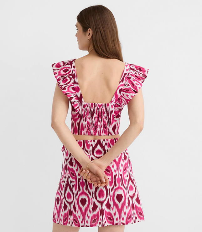 LOFT Beach Ikat Linen Cotton Ruffle Top