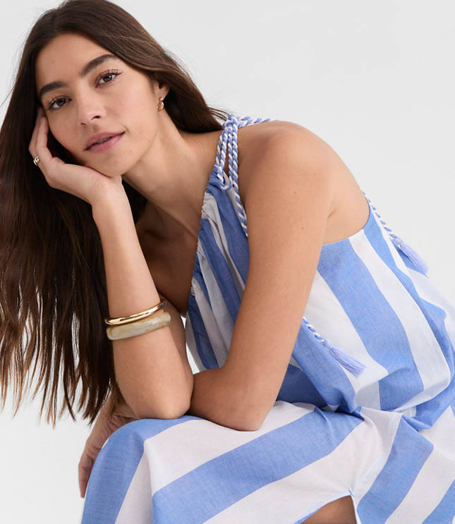 LOFT Beach Striped One Shoulder Swimsuit Coverup