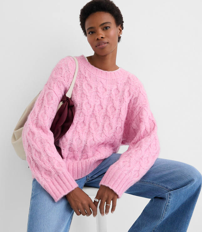 Petite Heathered Fuzzy Cable Sweater