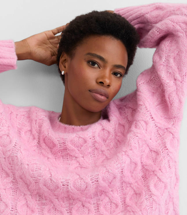 Petite Heathered Fuzzy Cable Sweater