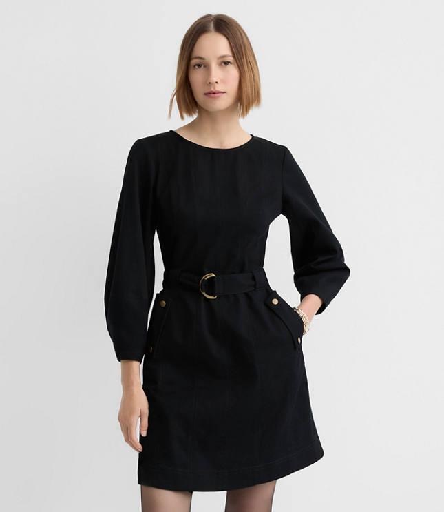 Petite Seamed Twill Belted Mini Pocket Dress