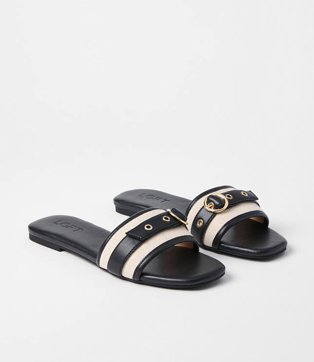 Canvas Buckle Slide Sandals