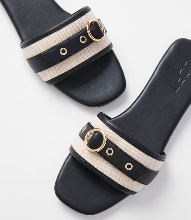 Canvas Buckle Slide Sandals