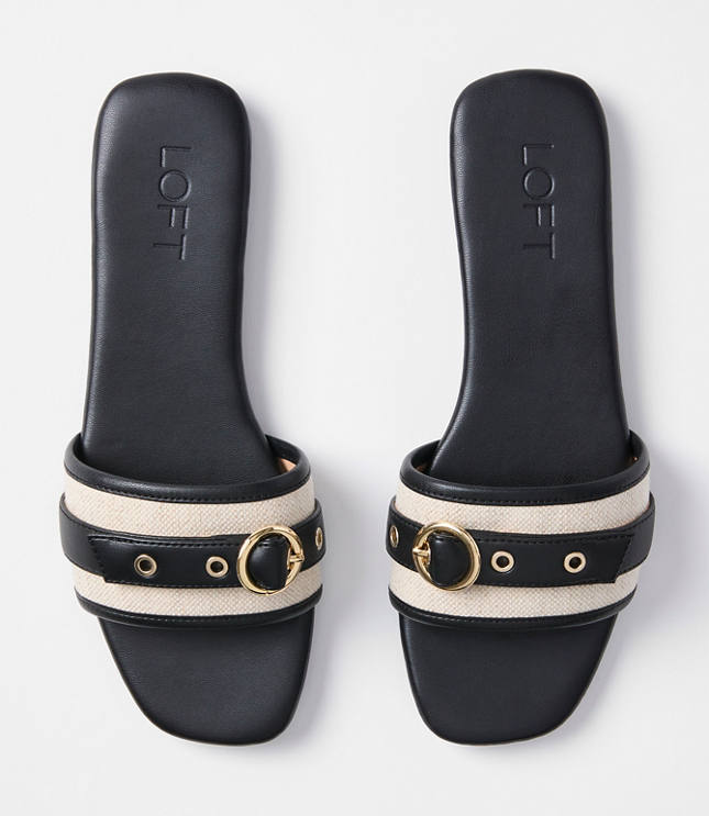 Canvas Buckle Slide Sandals