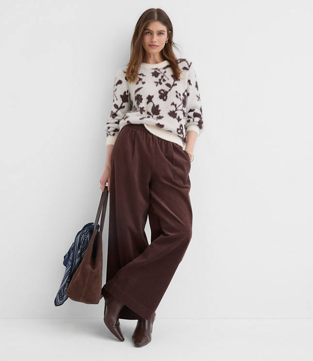 Petite Pleated Pull On Wide Leg Pants Corduroy