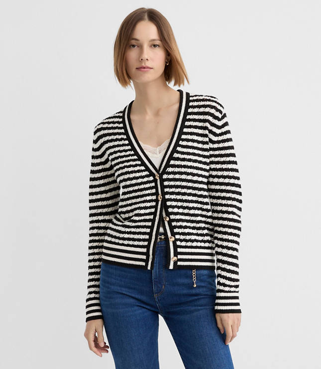 Pointelle Striped Cardigan
