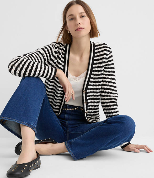 Petite Pointelle Striped Cardigan