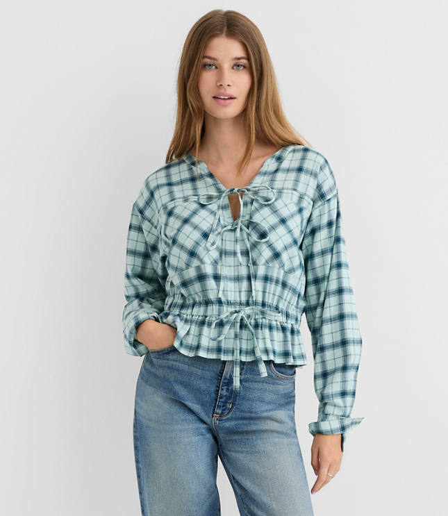 Plaid Flannel Safari Peplum Top