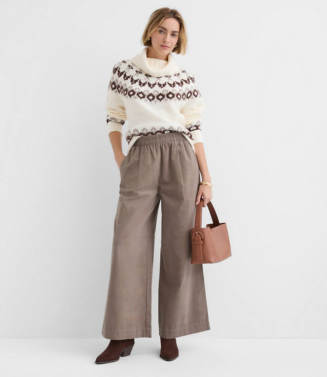 Pleated Pull On Wide Leg Pants in Corduroy