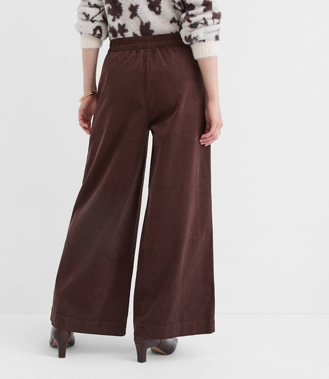 Pleated Pull On Wide Leg Pants in Corduroy