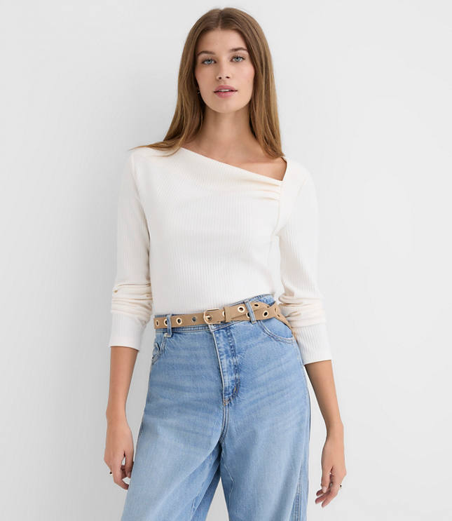 Asymmetrical Neck Ribbed Top