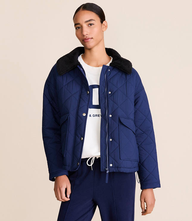 Lou & Grey Sherpa Collared Quilted Puffer Jacket