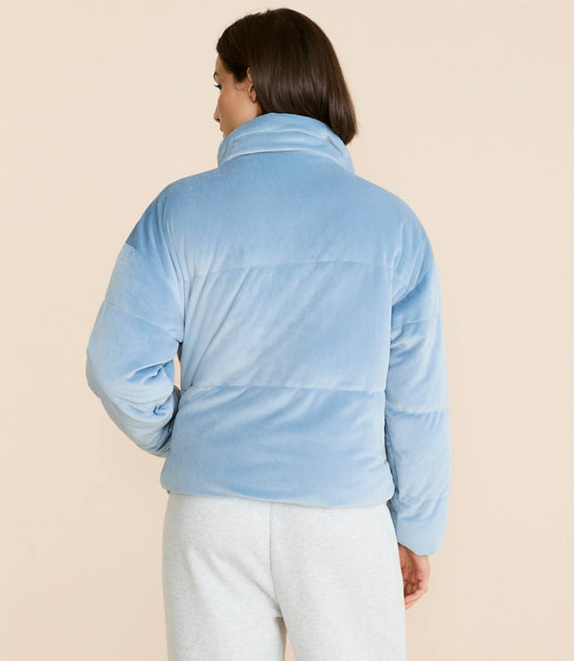 Petite Lou & Grey Ribbed Velour Puffer Jacket