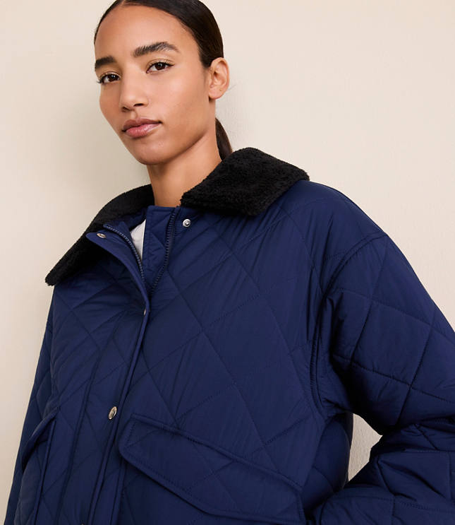 Petite Lou & Grey Sherpa Collared Quilted Puffer Jacket