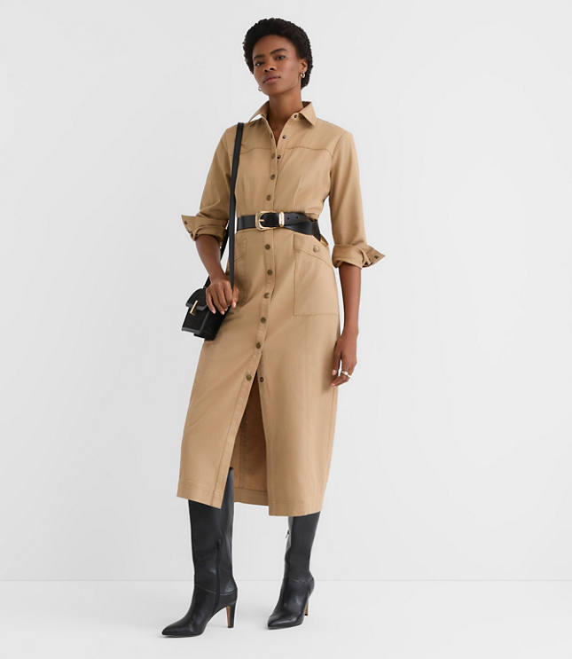 Twill Midi Pocket Shirtdress