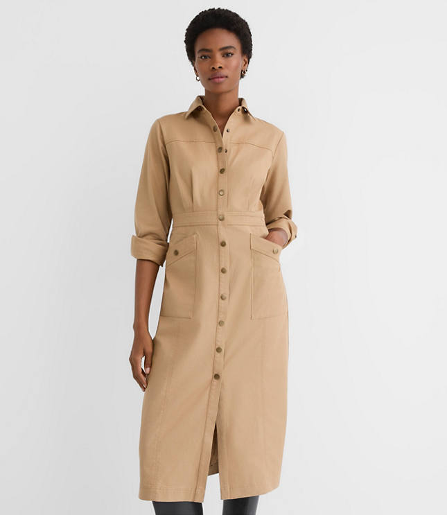 Twill Midi Pocket Shirtdress