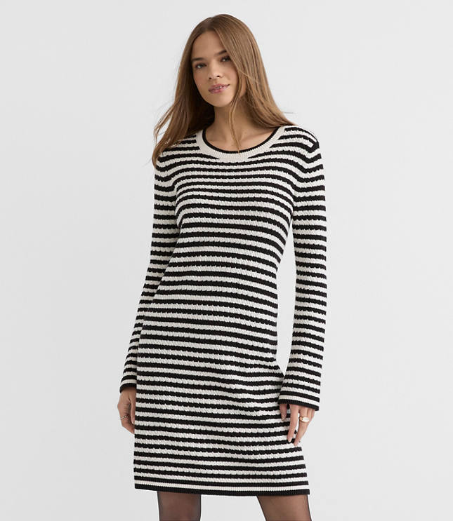 Pointelle Striped Sweater Dress