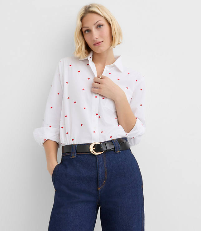 Heart Embroidered Everyday Relaxed Pocket Shirt
