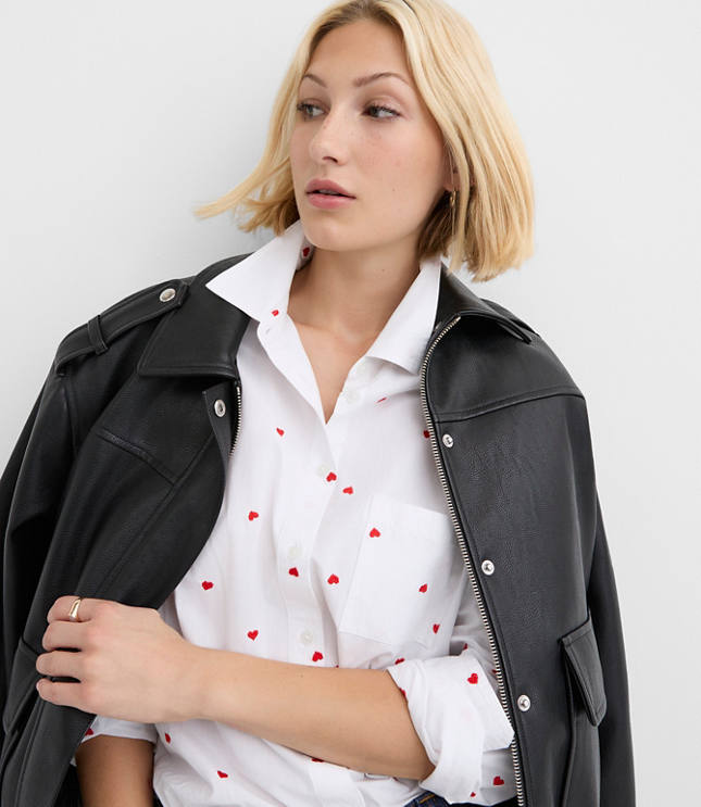 Heart Embroidered Everyday Relaxed Pocket Shirt