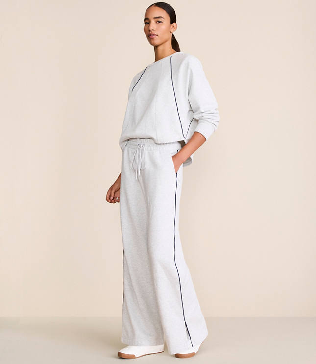 Petite Lou & Grey Heathered Piped Elite Fleece Wide Leg Sweatpants