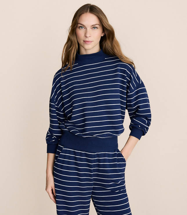 Lou & Grey Striped Cozy Cotton Mock Neck Sweatshirt