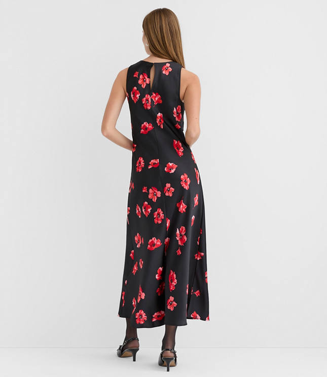 Petite Floral Satin Bias Midi Dress
