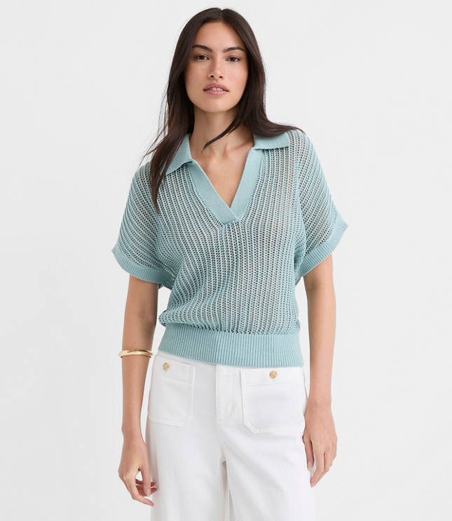 Collared Mesh Stitch Wedge Sweater