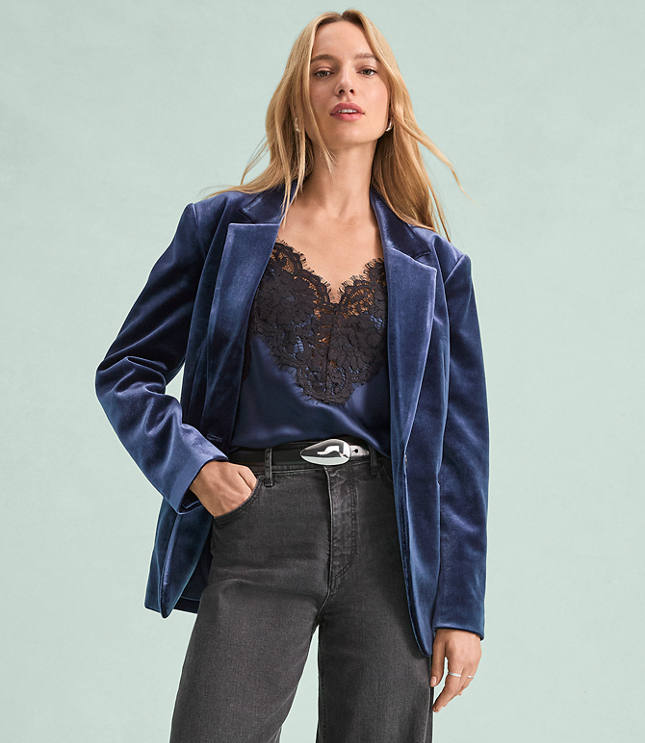 Petite Velvet Belted Modern Blazer