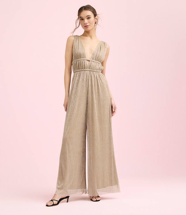 Lately Metallic Pleated Strappy Back Jumpsuit