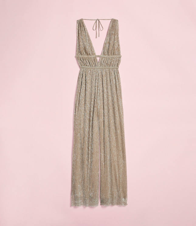 Lately Metallic Pleated Strappy Back Jumpsuit