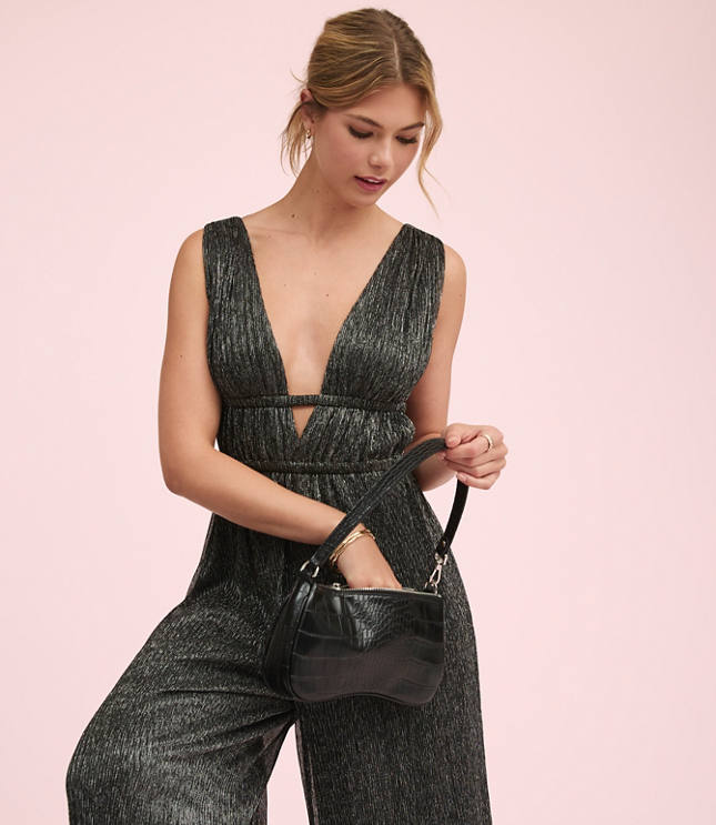 Lately Metallic Pleated Strappy Back Jumpsuit