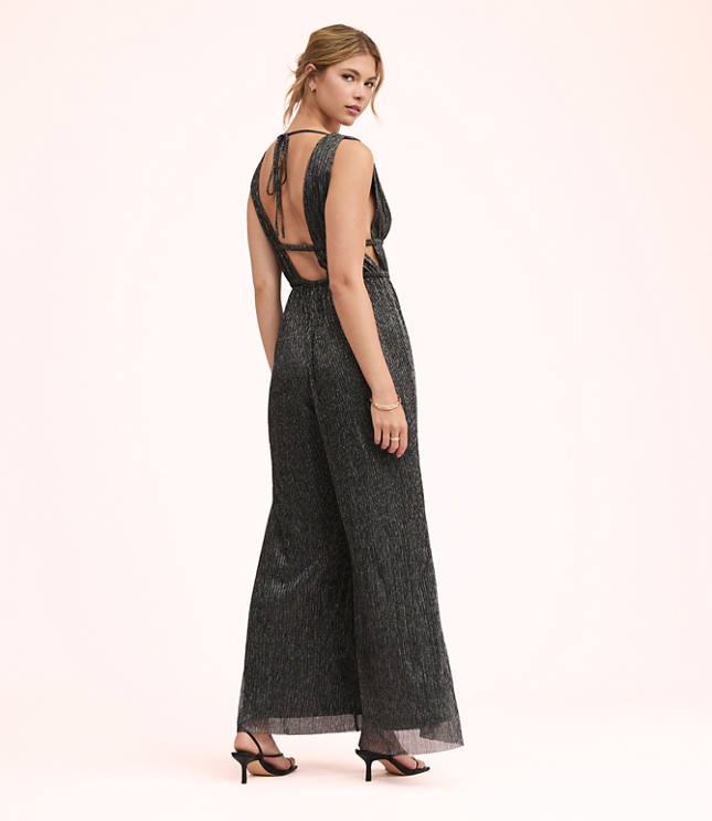 Lately Metallic Pleated Strappy Back Jumpsuit