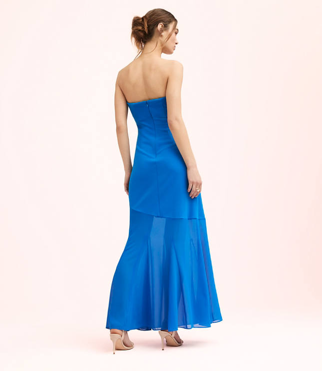 Lately Strapless Mixed Media Gown - Striking Blue