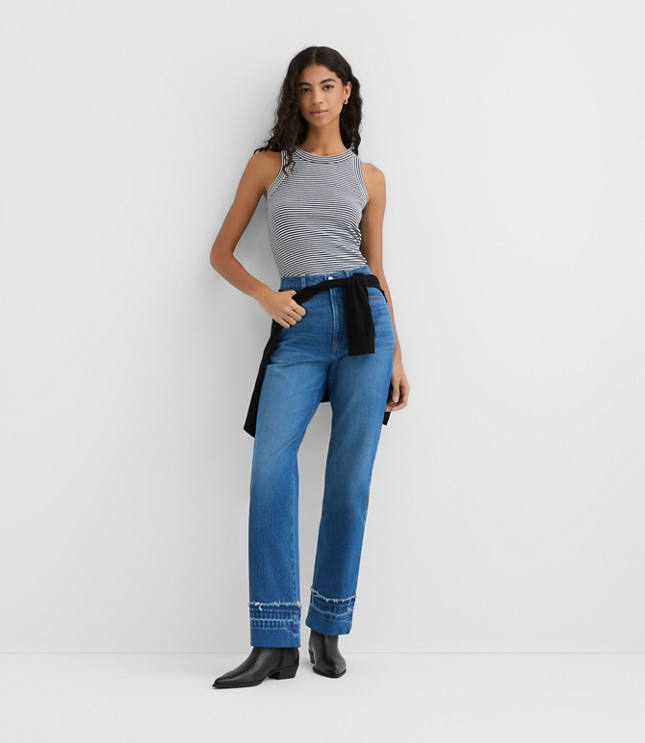 Rivete Unpicked Cuffed High Rise Straight Jeans in Authentic Indigo
