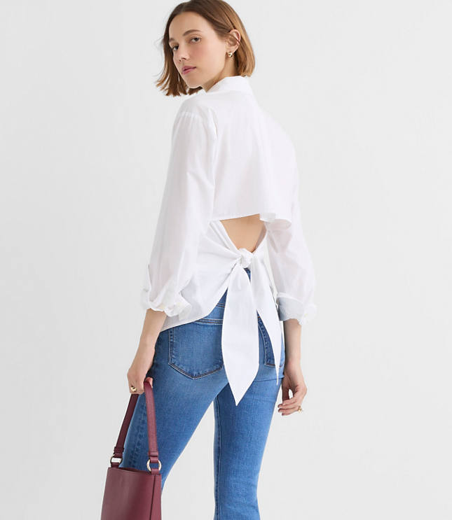 Striped Cutout Tie Back Poplin Shirt