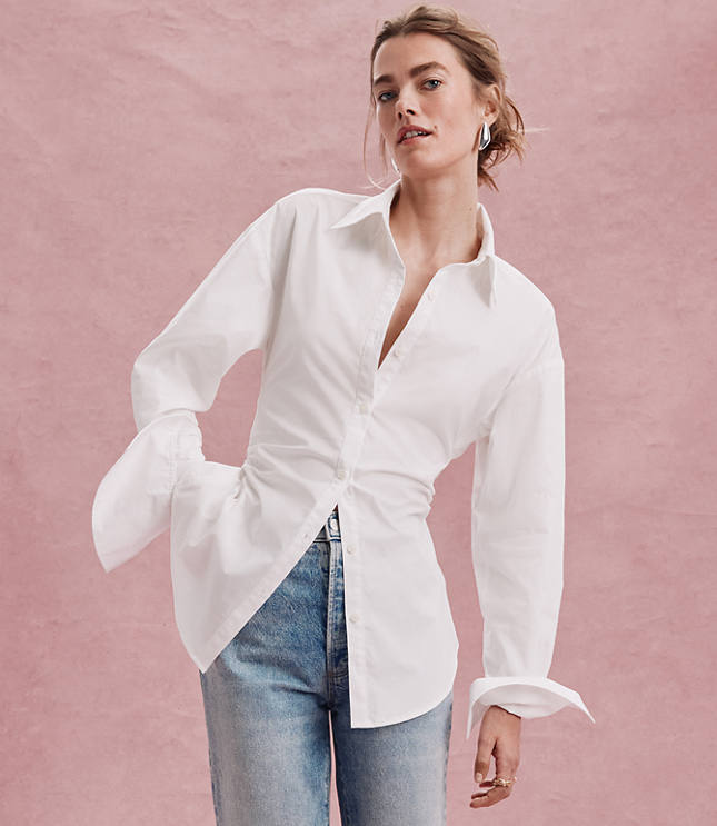 Striped Cutout Tie Back Poplin Shirt