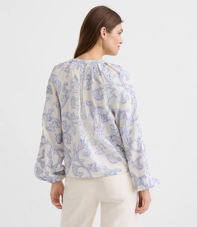 Paisley Jacquard Split Neck Blouse
