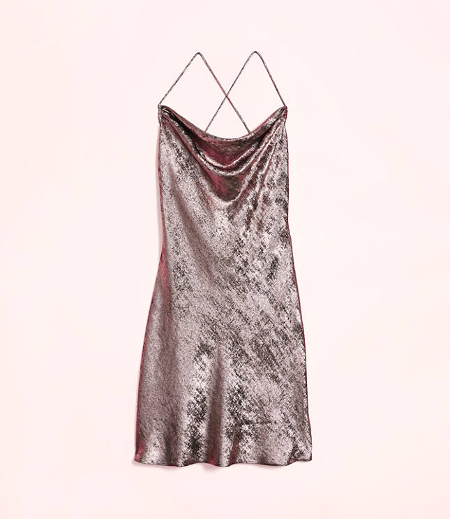 Lately Metallic Satin Cowl Neck Mini Dress