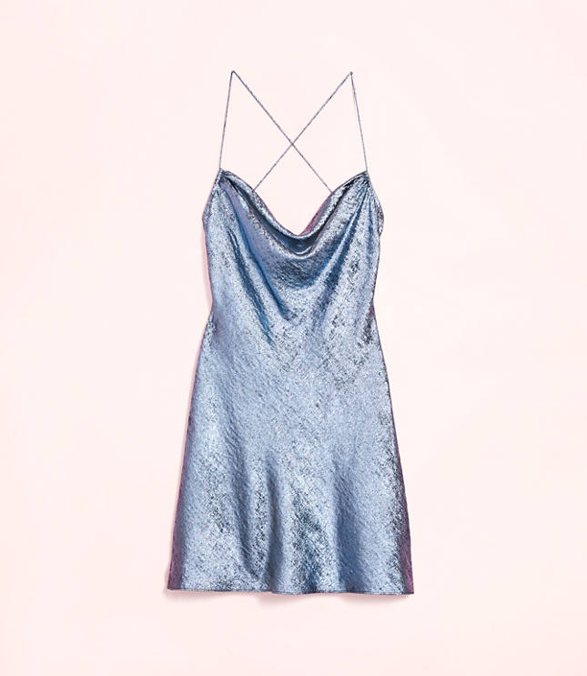 Lately Metallic Satin Cowl Neck Mini Dress