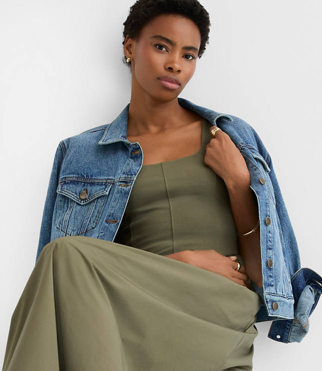 Bustier Mixed Media Midi Pocket Dress