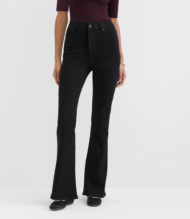 Rivete Curvy High Rise Slim Flare Jeans in Noir