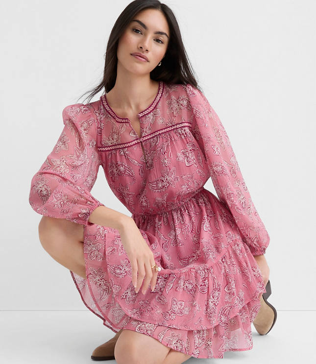 Paisley Ruffle Mini Dress