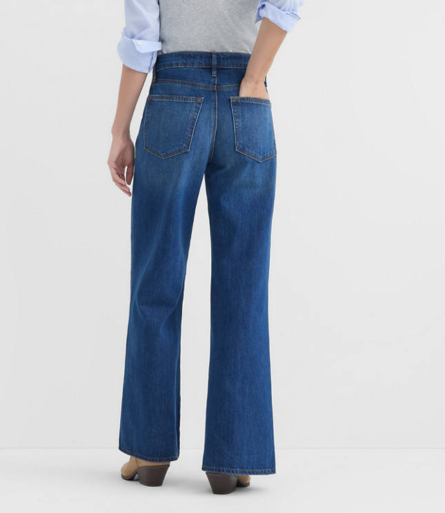 Rivete Petite Mid Rise Loose Flare Jeans in Vintage Dark Wash