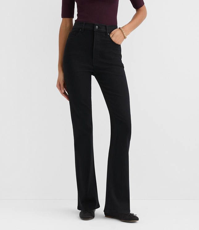 Rivete Petite High Rise Slim Flare Jeans in Noir Wash