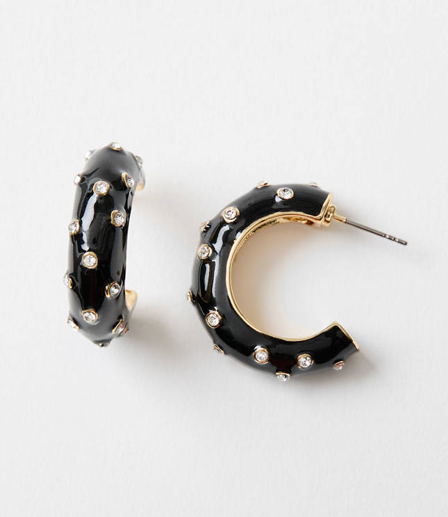 Pave Chunky Enamel Hoop Earrings